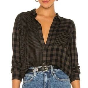 RAILS Hunter Flannel Mixed Plaid Button-up Shirt Small Khaki Black EUC